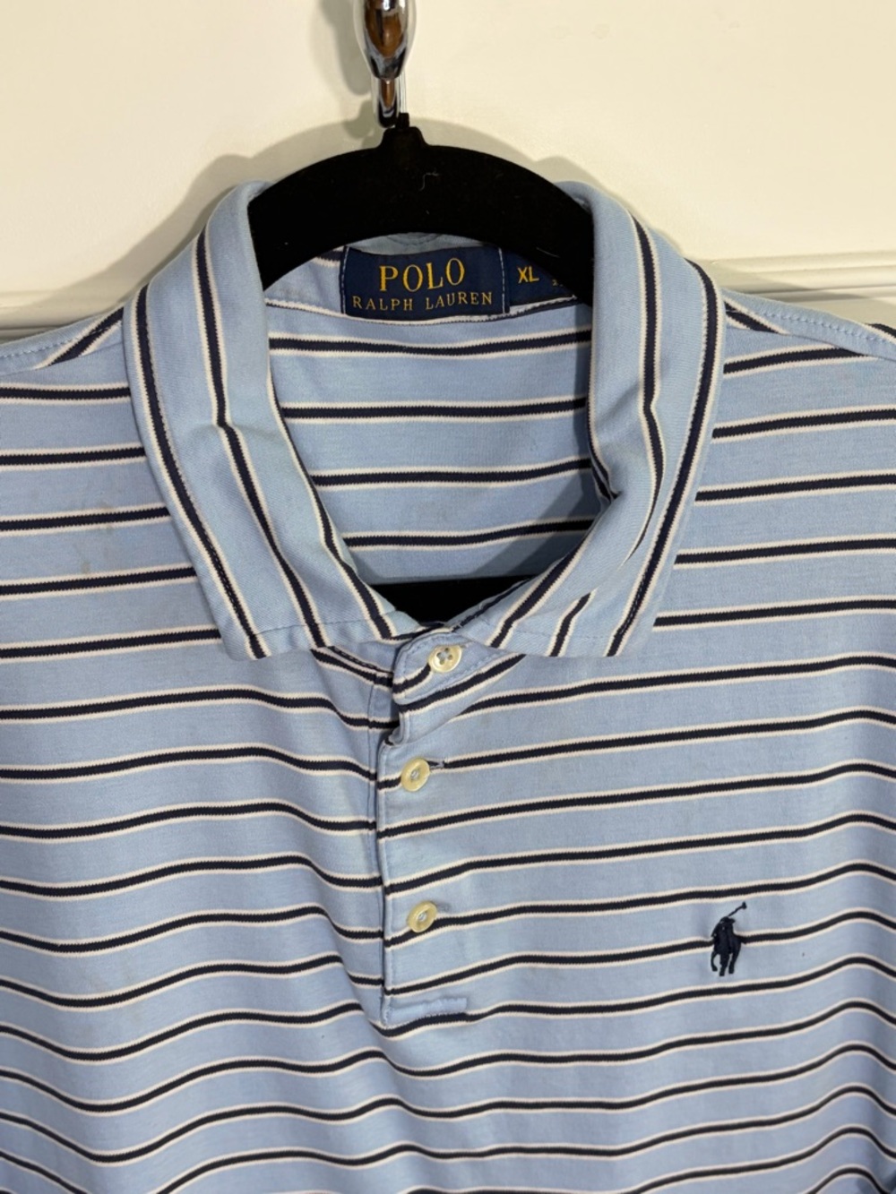 Polo Ralph Lauren Light Blue & Navy Striped Short Sleeve Polo 100% cotton (XL) - Picture 3 of 5